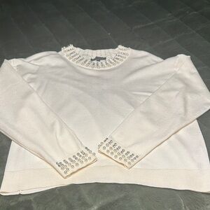 Adrianna Papell White Embellished Crew Neck Sweater
